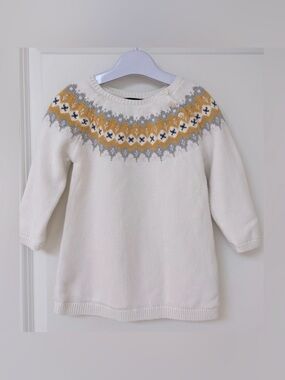 Baby Gap Fair Isle Nordic Ivory Sweater | Sweater Dress Tunic Lined Top 18-24M